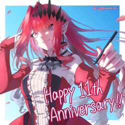  1girl absurdres baobhan_sith_(fate) baobhan_sith_(first_ascension)_(fate) breasts commentary_request detached_sleeves dress fate/grand_order fate_(series) hair_ornament highres jituwaamekirai long_hair looking_at_viewer pink_hair red_dress sidelocks smile solo 