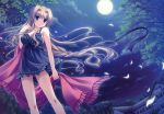  blue_eyes chisha dress long_hair midori_no_umi moon night petals possible_duplicate yukie_(peach_candy) 