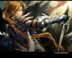  armor blonde_hair braids fantasy_earth_zero long_hair sword weapon yellow_eyes 