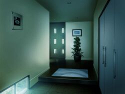  ceiling ceiling_light door game_asset indoors night no_humans non-web_source official_art plant potted_plant self-datamine subarashiki_hibi variant_set window wooden_floor 