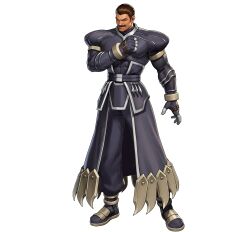  absurdres black_gloves black_pants brown_eyes brown_hair facial_hair full_body gloves highres looking_at_viewer male_focus muscular muscular_male mustache official_art pants short_hair smile snk teeth the_king_of_fighters the_king_of_fighters_2000 the_king_of_fighters_afk zero_(kof) 