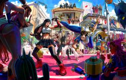 6+boys 6+girls absurdres aerith_gainsborough ass barret_wallace blanka blue_sky breasts cait_sith's_moogle cait_sith_(ff7) cammy_white cheering chun-li cid_highwind confetti crossover dee_jay dragon_ball dragon_ball_(classic) elena_(ff7) fatal_fury fighting fighting_stance final_fantasy final_fantasy_vii final_fantasy_vii_remake guile hibiki_dan highres ibuki_(street_fighter) ingrid_(capcom) kanzuki_karin kasugano_sakura ken_masters kimberly_jackson m._bison marisa_(street_fighter) marlene_wallace mega_man_(series) mega_man_legends_(series) moogle multiple_boys multiple_girls on_rooftop ponytail railing red_xiii reno_(ff7) rude_(ff7) ryu_(street_fighter) sabotender sephiroth servbot_(mega_man) shiranui_mai sideboob single_wing sitting sky smile son_goku standing street_fighter street_fighter_6 street_fighter_v tifa_lockhart tonberry tseng vincent_valentine wings yanmanxplore yasmine_(street_fighter) yuffie_kisaragi zangief 
