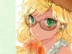  blonde_hair cuteg flower flowers glasses green_eyes headphones hoshii_miki idolmaster 