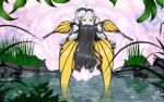  aa_megami-sama cilou flower grass grey_hair leaves morgan_le_fay vector water wings yellow_eyes 