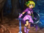  1girl bianca&#039;s_daughter bike_shorts blonde_hair blue_eyes dragon_quest moonknives short_hair solo weapon 