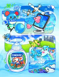  aircraft animal_focus apple_inc. barboach bird brand_name_imitation bubble building clover commentary cursor dewgong dolphin english_commentary fish four-leaf_clover frutiger_aero globe goldeen grass highres horsea hot_air_balloon itunes krabby luvdisc marill meme monitor no_humans palafin palafin_(zero) parody petalparade pokemon pokemon_(creature) pokemon_focus politoed rainbow softsoap speech_bubble splashing staryu symphony_dolphin_(meme) water window_(computing) wingull 