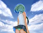  1girl ass backpack bag clouds from_below hatsune_miku highres original panties randoseru short_hair skirt sky striped striped_panties underwear vocaloid wind_lift zero_gyakuten zerogyakuten 