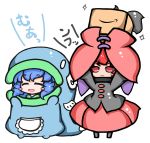  2girls :3 ^_^ alternate_costume animal_costume blue_hair blush_stickers cape closed_eyes costume drill_hair edowan long_sleeves mermaid monster_girl multiple_girls open_mouth red_eyes redhead sekibanki short_hair smile touhou wakasagihime 