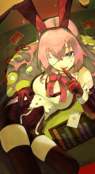  1girl absurdres bebebel_a breasts casino highres megurine_luka megurine_luka_(temptation) pink_hair playboy_bunny project_diva_(series) shorts temptation_retaliate thigh-highs tummy vocaloid 