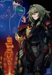 alternate_costume caesar_king_(zenless_zone_zero) long_hair luciana_de_montefio multiple_girls power_armor zenless_zone_zero
