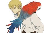  bird blonde_hair casual earrings fate/zero fate_(series) gilgamesh jewelry male nano_(veek) parrot red_eyes solo 