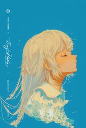  1girl blue_background closed_eyes closed_mouth collared_shirt commentary_request cropped_shirt eyelashes from_side jpeg_artifacts long_hair original profile say_hana shirt simple_background solo straight_hair white_hair white_shirt 