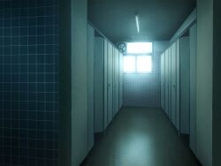  ceiling ceiling_light game_asset glowing_windows hallway indoors night no_humans non-web_source official_art public_restroom self-datamine subarashiki_hibi variant_set window 