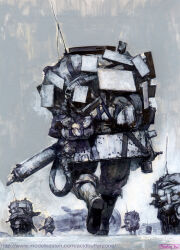  6+boys acid_bufferzone artist_name backpack bag baggy_pants boots cable facing_away grey_sky gun holding holding_gun holding_weapon load-bearing_equipment machine_gun masahiro_ito military military_vehicle motor_vehicle motorcycle multiple_boys pants radio_antenna running rust science_fiction sky weapon 