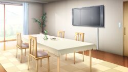  cabinet chair chess_piece curtains day door flower_pot food game_asset indoors kouyoku_senki_exs-tia microwave no_humans non-web_source official_art plant plate potted_plant scenery self-datamine sunlight table tablecloth television tiles vase visual_novel_cg window 