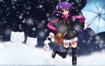  blush green_eyes kantoku ponytail purple_hair thigh-highs umbrella zettai_ryouiki 