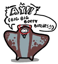  :3 big_man_(splatoon) commentary english_commentary english_text full_body haii2u manta_ray no_humans open_mouth profanity simple_background smile solo speech_bubble splatoon_(series) splatoon_3 white_background 