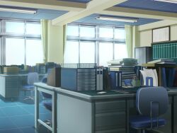  bookshelf ceiling chair computer day desk game_asset indoors no_humans non-web_source office office_chair official_art self-datamine subarashiki_hibi swivel_chair variant_set window 