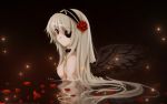  blonde_hair breasts collar flower headband long_hair misaki_kurehito original petals red_eyes vector water wings 