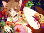  animal_ears brown_hair bulge cat_ears fangs hyerry nail_polish open_mouth original red_eyes red_nails short_hair touyama_soboro trap 