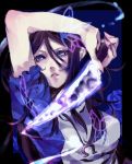  alice:_madness_returns alice_(wonderland) alice_in_wonderland american_mcgee's_alice arm_up blue blue_eyes butterfly irorigumi knife parted_lips short_sleeves solo 