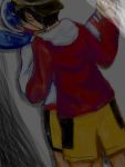  baseball_cap black_hair blue_hair crystal_(pokemon) gold_(pokemon) hat holding kiss pokemon pokemon_special shorts tegaki twintails 