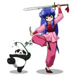  long_hair panda pose purple_eyes purple_hair ranma_1/2 shampoo_(ranma_1/2) stance standing_on_one_leg sword violet_eyes wantan-orz weapon 