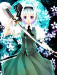  bad_id bob_cut bow cherry_blossoms hair_bow highres konpaku_youmu short_hair solo sword touhou weapon white_hair yutazou 