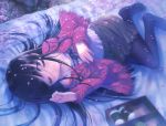  black_hair food goto-p goto_p petals sleeping stockings 