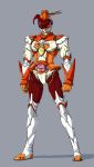  armor belt boots bow cure_sunny food fruit fusion hino_akane kamen_rider orange orange_(color) parody precure red_eyes smile_precure! thigh-highs thigh_boots thighhighs visor_(armor) wrist_cuffs 