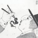  chopsticks creepy eating ekans highres jee-shaun_wang male monochrome pokemon signature 