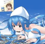  blue_hair destruction dress giantess hat ikamusume imagining mouth_hold nagatsuki_sanae on_stomach shinryaku!_ikamusume ship terada_ochiko translated translation_request 