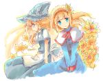  alice_margatroid alternate_eye_color blonde_hair blue_eyes blush capelet flower hair_flower hair_ornament hat kirisame_marisa looking_at_viewer manyu multiple_girls oekaki profile star touhou v_arms witch witch_hat 