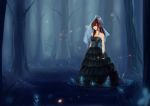  black_dress brown_hair copyright_request dark dress strapless_dress tree veil wading 