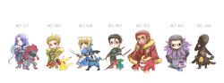  berserker_(fate/zero) caster_(fate/zero) chibi crossover darmanitan fate/zero fate_(series) gilgamesh grenat highres lancer_(fate/zero) lileep lucario pikachu pokemon rider_(fate/zero) roserade saber yamask zoroark 