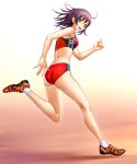  brown_eyes buruma highres kuri_(kurigohan) open_mouth original purple_hair running short_hair solo sports_bikini track_and_field 