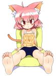  animal_ears barefoot cat_ears cat_tail child eroneko-san feet original oyatsu_(mk2) pink_hair red_eyes short_hair shorts sitting soles solo tail toes 