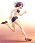  brown_eyes buruma highres kuri_(kurigohan) original purple_hair running short_hair solo sport_bikini sports_bikini track_and_field 