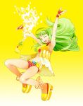  arms_up bottle c.c._lemon c.c._lemon_(character) fingerless_gloves gloves gradient gradient_background green_hair habuki juice long_hair original panties polka_dot shoes solo underwear wink yellow_background yellow_eyes 