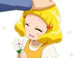  blonde_hair blush child closed_eyes eyes_closed flower hair_ornament hand_on_head kise_yayoi kueru open_mouth precure smile smile_precure! young 