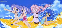  bikini dualscreen hiiragi_kagami hiiragi_tsukasa izumi_konata lucky_star swimsuit takara_miyuki 