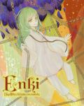  androgynous barefoot enkidu_(fate/strange_fake) fate/strange_fake fate_(series) green_hair long_hair male sigel_(zzzbaby) solo yellow_eyes 