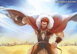  black_hair bob_cut cape facial_hair fate/zero fate_(series) ginko_(silver_fox) green_eyes ionioi_hetairoi ionioi_hetaroi male multiple_boys necktie red_eyes red_hair redhead rider_(fate/zero) waver_velvet 