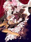  1girl animal_hat black_legwear brown_hair elbow_gloves gloves hat long_hair loyalists mawaru_penguindrum pink_eyes pink_hair ponytail princess_of_the_crystal red_string string takakura_himari thigh-highs thighhighs watase_sanetoshi white_gloves 