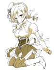  bad_id beret blonde_hair boots breasts drill_hair hair_ornament hat long_hair magical_girl mahou_shoujo_madoka_magica monochrome smile solo thigh-highs thighhighs tomoe_mami twin_drills twintails ume_(plumblossom) 