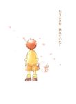  bouquet color comic digimon digimon_adventure flower from_behind izumi_koushirou male petals red_hair redhead simple_background solo translated translation_request twilight-g white_background 
