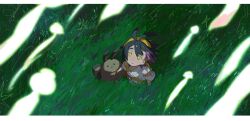 1boy absurdres antenna_hair bin_aham black_hair chimecho colored_inner_hair field floating floating_hair grass hair_between_eyes hairband highres holding_hands japanese_clothes kieran_(pokemon) kimono letterboxed long_sleeves looking_up male_focus multicolored_hair open_mouth outdoors pokemon pokemon_(creature) pokemon_sword_and_shield purple_hair sentret short_hair standing white_kimono yellow_eyes yellow_hairband 