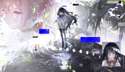 2girls absurdres akemi_homura akemi_homura_(magical_girl) bilibili_logo bilibili_username bird black_boots black_hair black_hairband boots capelet chinese_commentary closed_mouth commentary_request crying expressionless frilled_skirt frills full_body geezhii glasses hairband highres kaname_madoka kaname_madoka_(magical_girl) long_hair long_sleeves magical_girl mahou_shoujo_madoka_magica mahou_shoujo_madoka_magica_(anime) mitakihara_school_uniform multiple_girls neck_ribbon purple_capelet purple_eyes purple_ribbon purple_skirt red-framed_eyewear ribbon sanpaku school_uniform shirt skirt twitter_username twitter_x_logo watermark white_shirt
