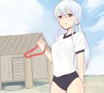  buruma contemporary grey_eyes gym_uniform headband kamishirasawa_keine miyo_(ranthath) payot ponytail silver_hair solo touhou 