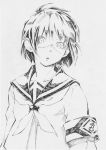  busou_renkin bust monochrome scar school_uniform serafuku solo takeuma tsumura_tokiko 